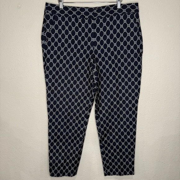 Talbots Signature Ankle Pants Geometric Print Navy/White Career Women’s Size 12 - Picture 1 of 13